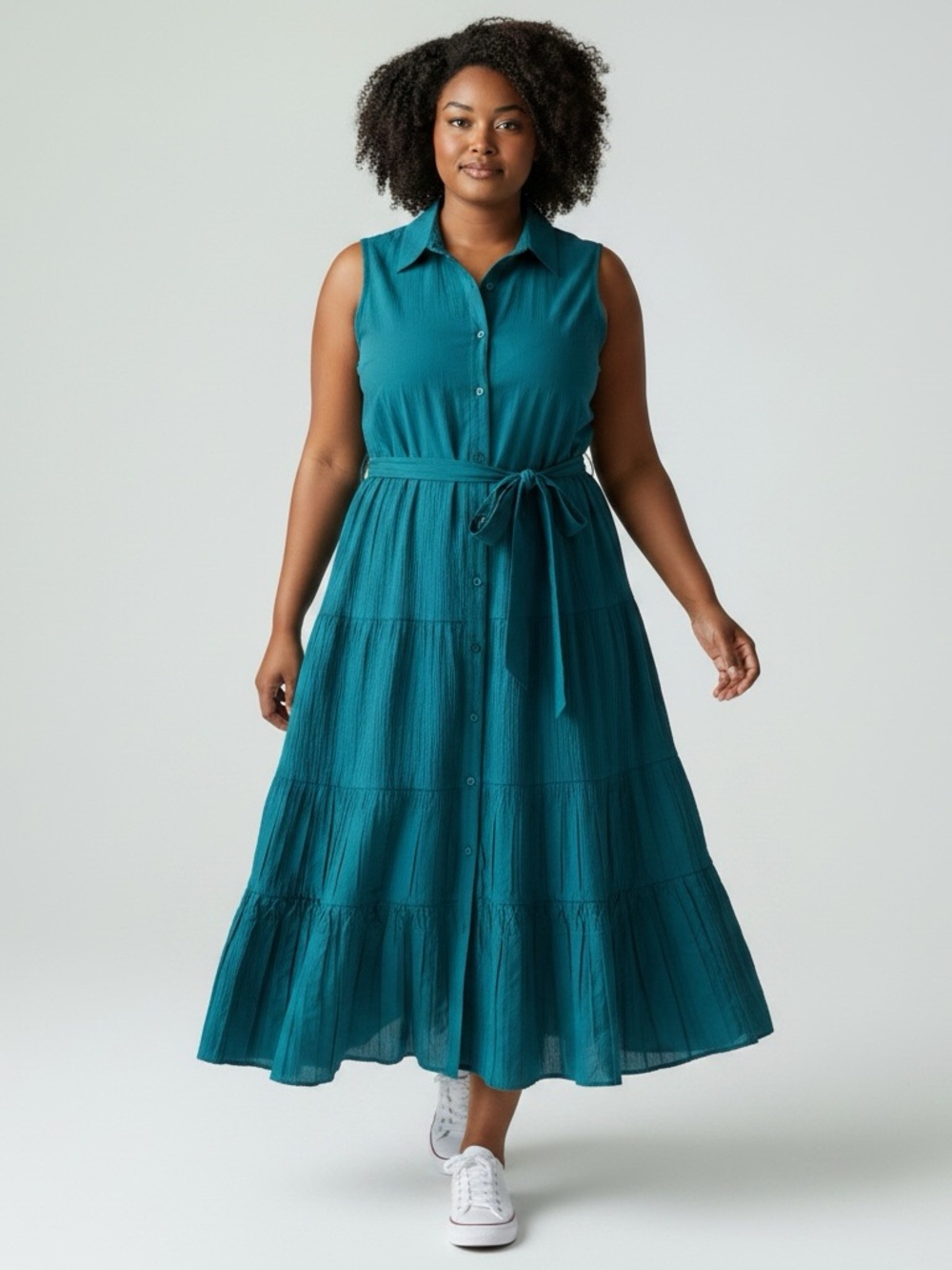 New ANNE KLEIN Sleeveless Teal Button-Front Maxi Dress with Tie Waist SIZE 8